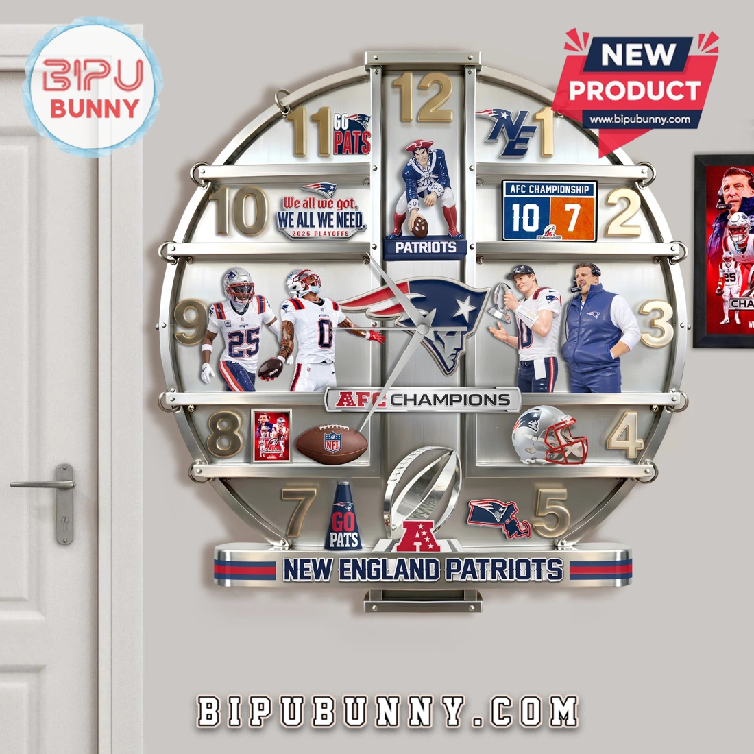 New England Patriots AFC Champions 3D Visual Wall Decor Clock New England Patriots AFC Champions 3D Visual Wall Decor Clock