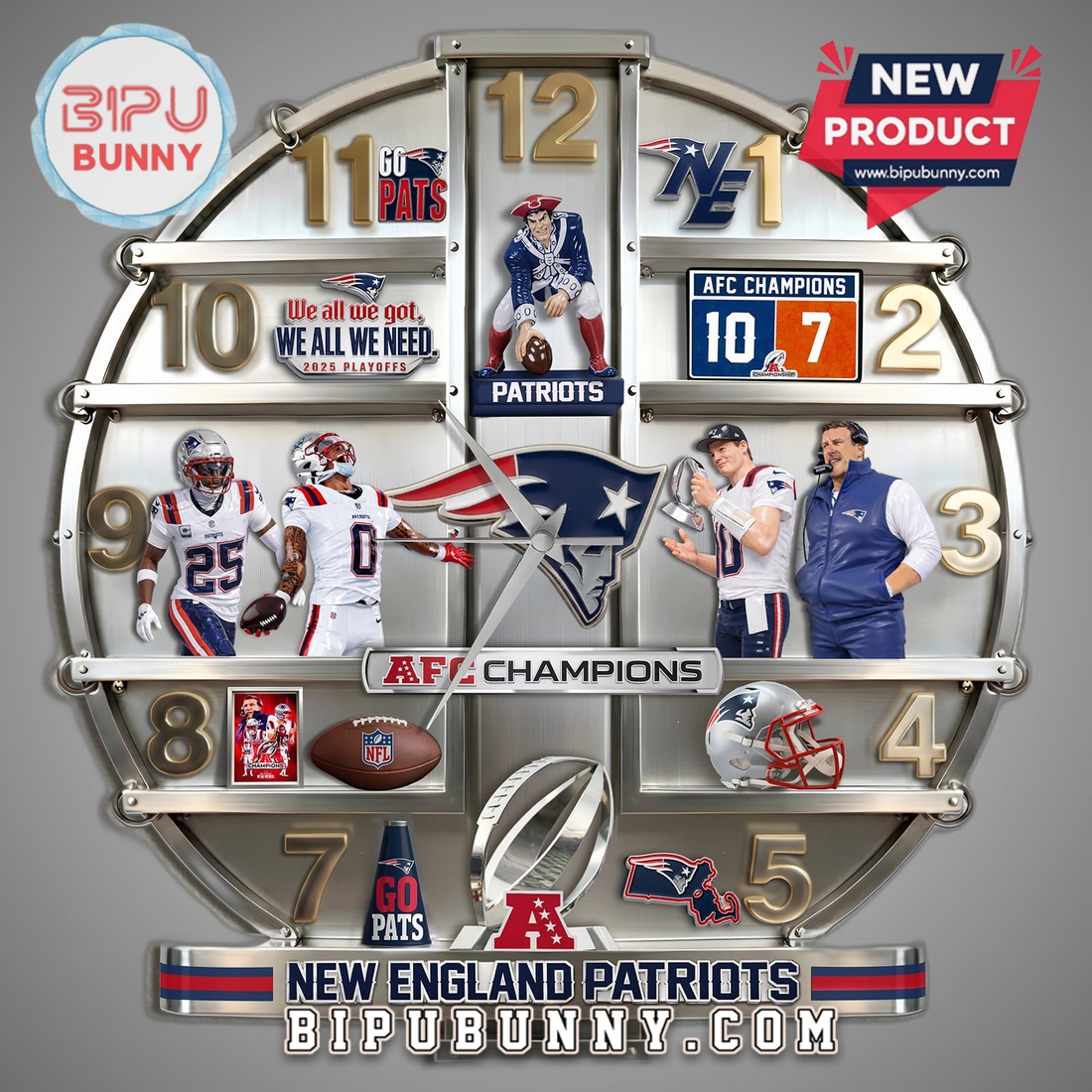 New England Patriots AFC Champions 3D Visual Wall Decor Clock New England Patriots AFC Champions 3D Visual Wall Decor Clock