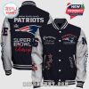 New England Patriots Super Bowl Champions Letterman Jacket with team logos and text.!