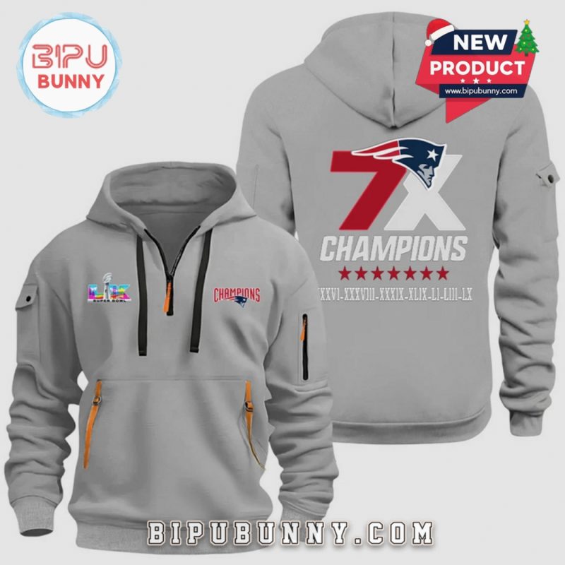New England Patriots Super Bowl Champions 7X Graphic Half-Zip Hoodie