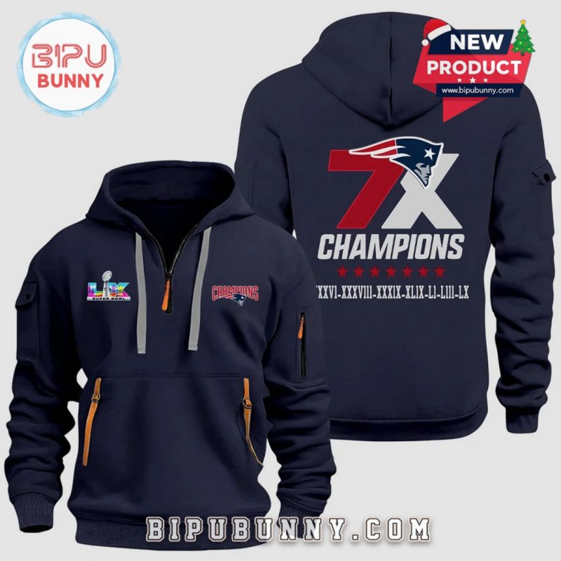 New England Patriots Super Bowl Champions 7X Premium Half-Zip Hoodie
