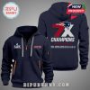Navy hoodie featuring '7X Champions' and Super Bowl LVIII logo, Patriots theme.!