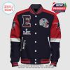 Patriots themed Letterman jacket with E, helmet, Super Bowl LIII logo and stripes.!