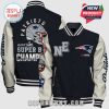 Patriots themed varsity jacket featuring team logos, helmet, and 'Super Bowl Champs' text.!