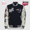 New England Patriots-themed varsity jacket. Features the Patriots logo, 'NE' letters, and 'Go Pats' text. Also has decorative sleeve patches.!