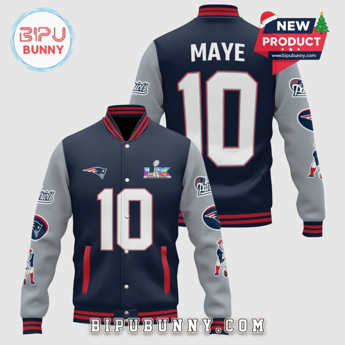 New England Patriots Super Bowl LIII Maye 10 Varsity Jacket New England Patriots Super Bowl LIII Maye 10 Varsity Jacket