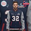 Navy and grey bomber jacket with Patriots logos, Super Bowl LIII, and number 32 on the front.!