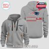 Gray hoodie with New England Patriots Super Bowl LX design on front and back.!