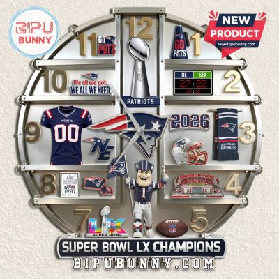 New England Patriots Super Bowl LX Champions 3D Effect Wall Decor Clock