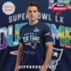 Super Bowl LX tee, featuring the New England Patriots logo and text 'OUR TIME' in a tie-dye design.!
