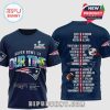 Super Bowl LX Patriots t-shirt design. Text: Super Bowl LX, Our Time, Patriots. List of players on the back.!