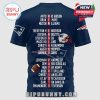 Dark blue t-shirt printed with the New England Patriots team roster and logos.!