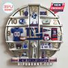 New York Giants themed wall clock featuring team emblems, jersey, stadium, and colors.!