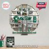 Wall clock featuring New York Jets memorabilia like a helmet, jersey, stadium replica and Super Bowl trophy.!