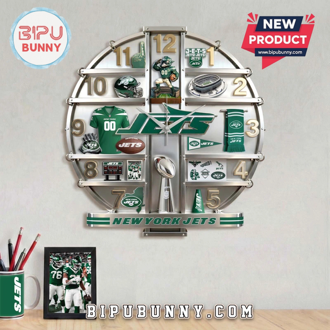 New York Jets 3D Home Decor Visual Effect Wall Clock New York Jets 3D Home Decor Visual Effect Wall Clock