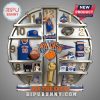 New York Knicks themed clock with basketball, jersey, cap, scarf, shoes, pennant, cheerleader megaphone and mascot.!