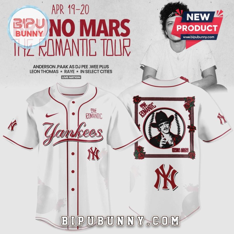 New York Yankees Bruno Mars The Romantic Tour Baseball Jersey New York Yankees Bruno Mars The Romantic Tour Baseball Jersey