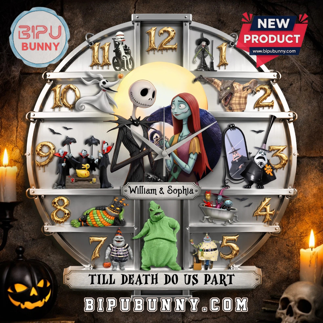 Nightmare Before Christmas Personalized Couple 3D Wall Clock Nightmare Before Christmas Personalized Couple 3D Wall Clock