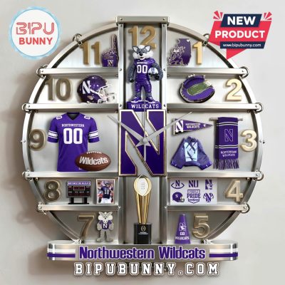 Northwestern Wildcats 3D Effect Home Decor Acrylic Wall Clock