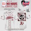 White baseball jersey with 'Athletics' and 'A's' text, plus Bruno Mars 'The Romantic Tour' design on the back.!