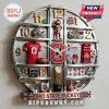 Ohio State Buckeyes fan clock featuring football gear and memorabilia in a silver round display case.!