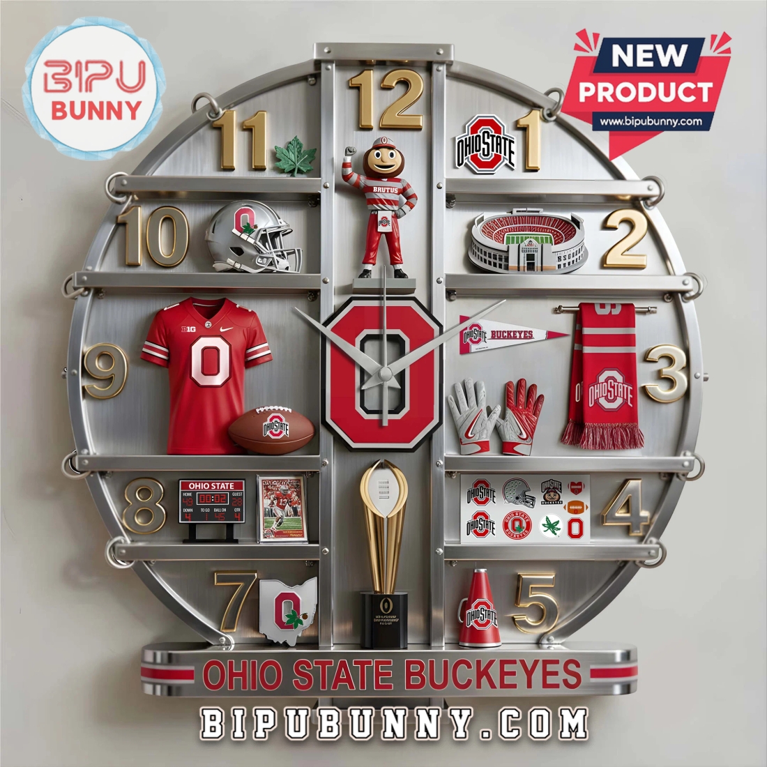 Ohio State Buckeyes 3D Visual Decorative Wall Clock Ohio State Buckeyes 3D Visual Decorative Wall Clock
