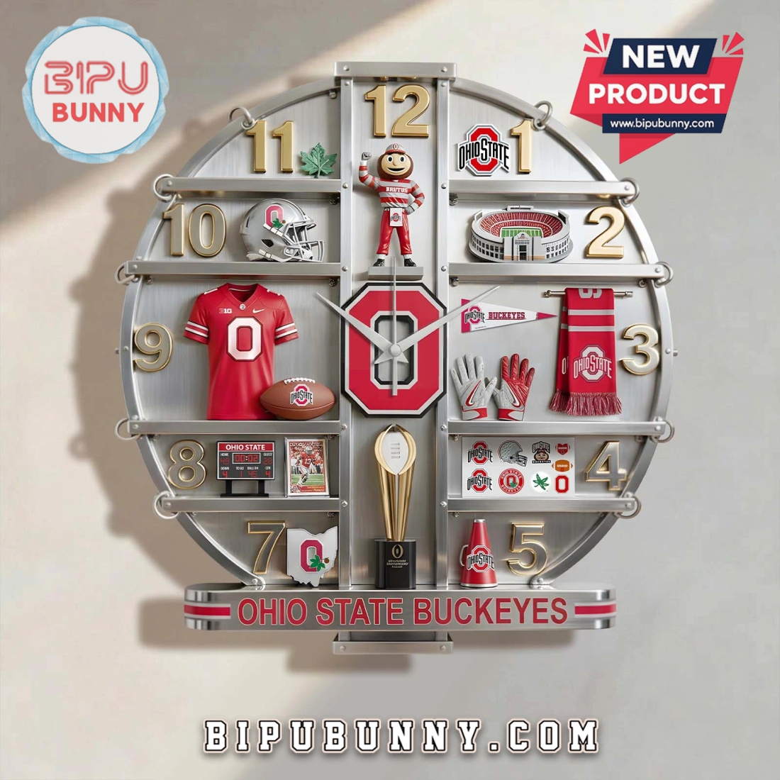 Ohio State Buckeyes 3D Visual Decorative Wall Clock Ohio State Buckeyes 3D Visual Decorative Wall Clock