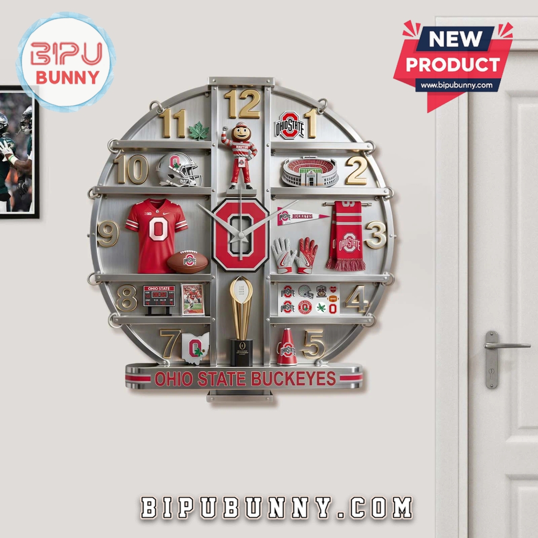 Ohio State Buckeyes 3D Visual Decorative Wall Clock Ohio State Buckeyes 3D Visual Decorative Wall Clock