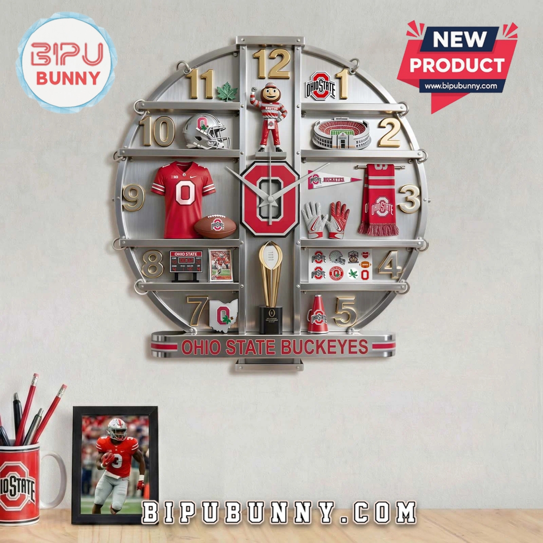 Ohio State Buckeyes 3D Visual Decorative Wall Clock Ohio State Buckeyes 3D Visual Decorative Wall Clock