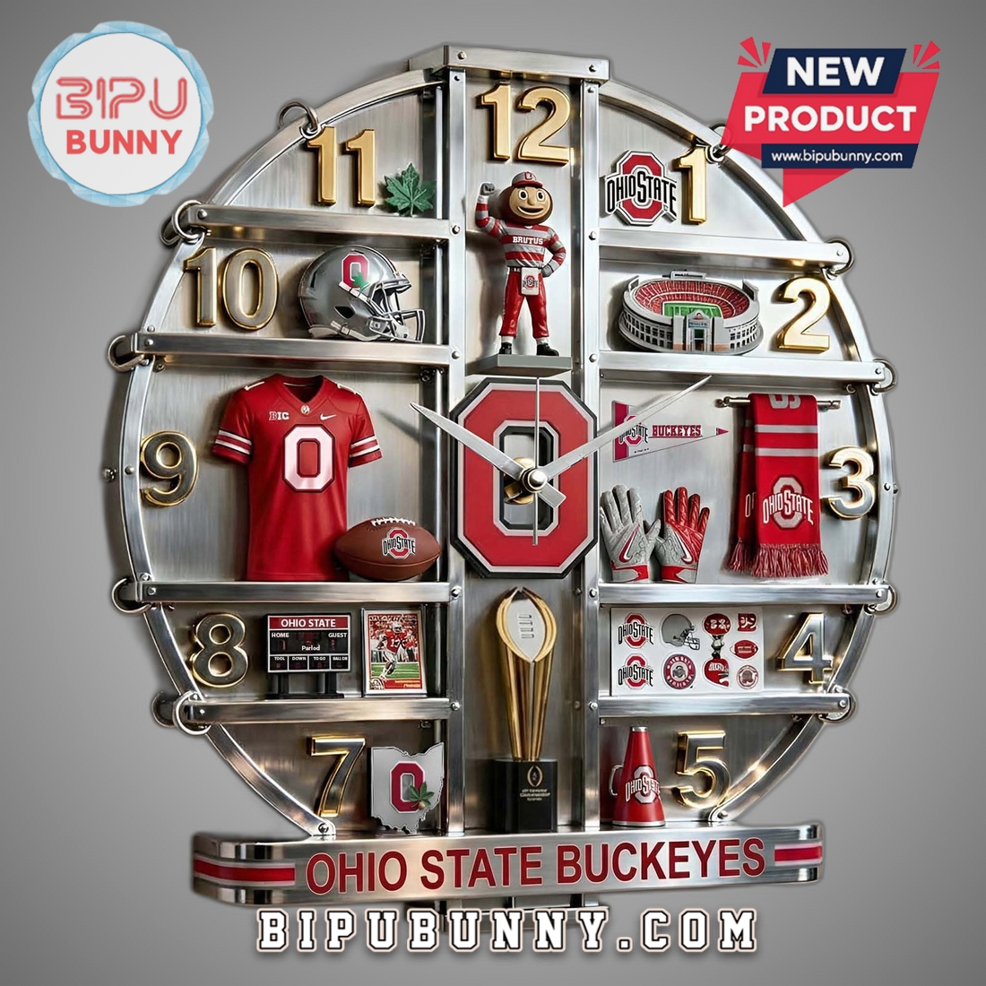 Ohio State Buckeyes 3D Visual Decorative Wall Clock Ohio State Buckeyes 3D Visual Decorative Wall Clock