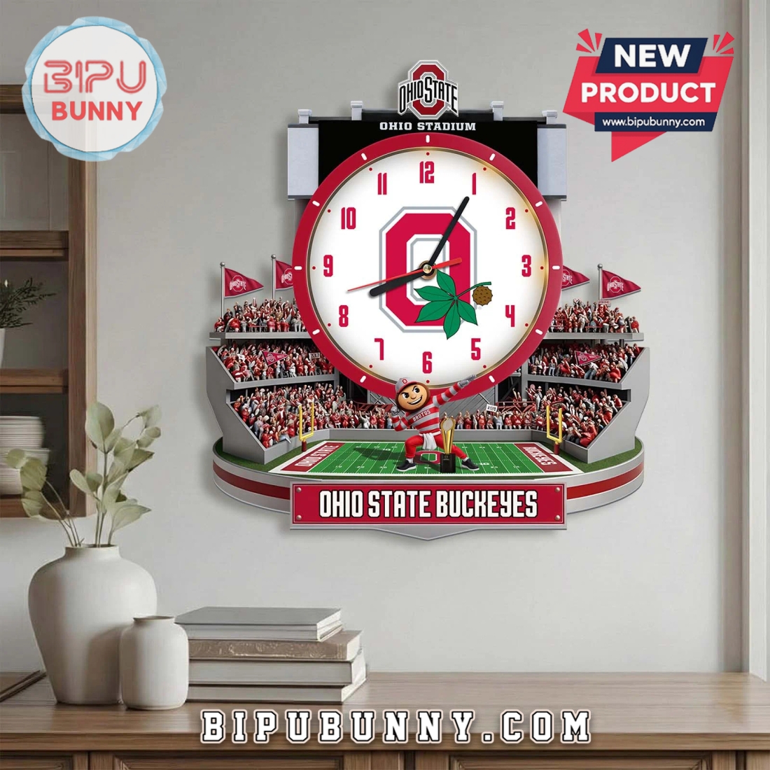 Ohio State Buckeyes Stadium 3D Visual Effect Decorative Wall Clock Ohio State Buckeyes Stadium 3D Visual Effect Decorative Wall Clock
