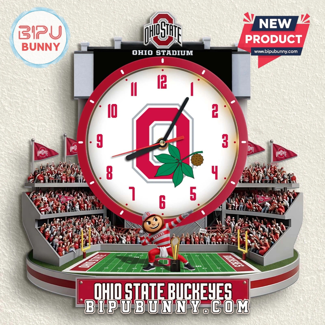 Ohio State Buckeyes Stadium 3D Visual Effect Decorative Wall Clock Ohio State Buckeyes Stadium 3D Visual Effect Decorative Wall Clock