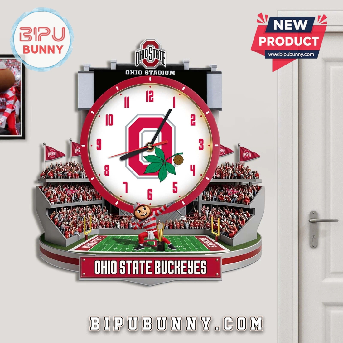Ohio State Buckeyes Stadium 3D Visual Effect Decorative Wall Clock Ohio State Buckeyes Stadium 3D Visual Effect Decorative Wall Clock