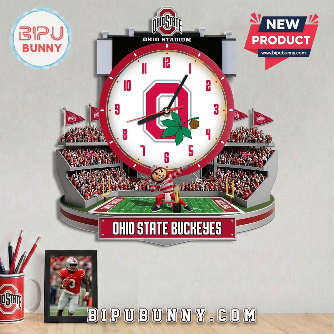 Ohio State Buckeyes Stadium 3D Visual Effect Decorative Wall Clock Ohio State Buckeyes Stadium 3D Visual Effect Decorative Wall Clock