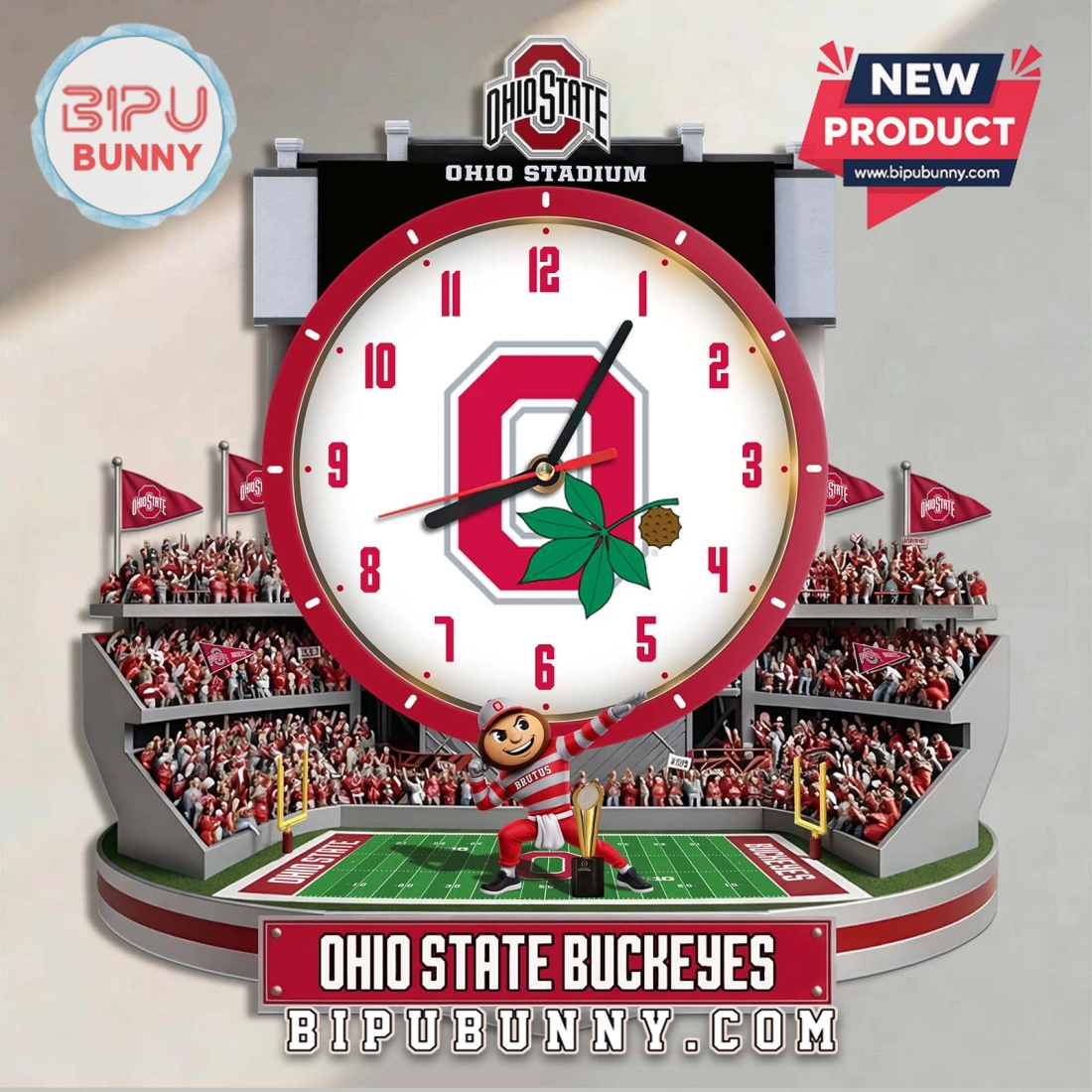 Ohio State Buckeyes Stadium 3D Visual Effect Decorative Wall Clock Ohio State Buckeyes Stadium 3D Visual Effect Decorative Wall Clock