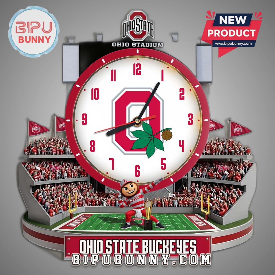 Ohio State Buckeyes Stadium 3D Visual Effect Decorative Wall Clock Ohio State Buckeyes Stadium 3D Visual Effect Decorative Wall Clock