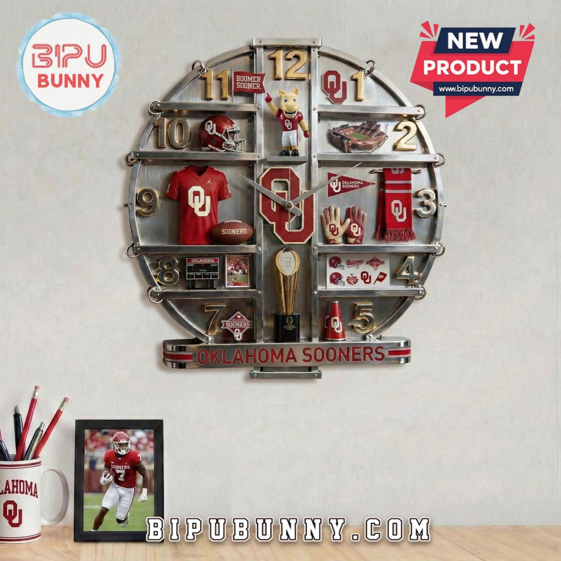 Oklahoma Sooners 3D Visual Effect Home Decor Wall Clock Oklahoma Sooners 3D Visual Effect Home Decor Wall Clock