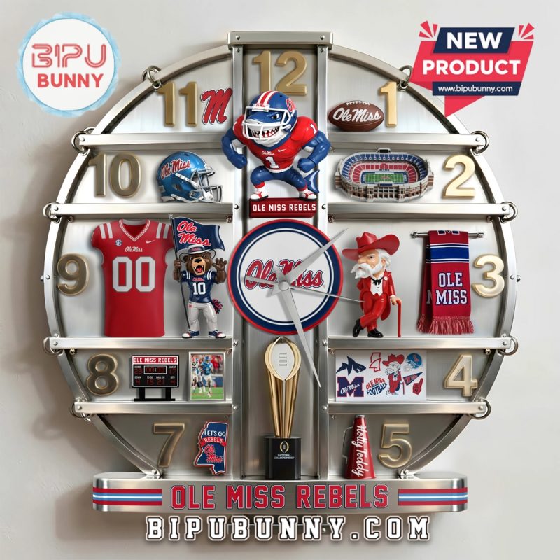 Ole Miss Rebels Novelty Fan Gear Team Logo Wall Clock