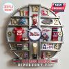 Ole Miss Rebels themed wall clock featuring team memorabilia as hour markers and logo at the center.!