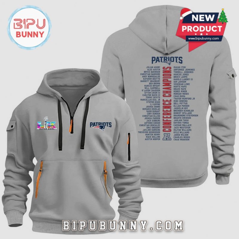 Patriots Conference Champions Super Bowl Grey Half-Zip Hoodie