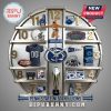 Penn State Nittany Lions themed decorative wall clock with football icons and merchandise on a metal shelf design.!