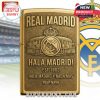 Real Madrid gold lighter featuring the team's logo, stadium and 'Hala Madrid' slogan.!