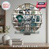 Philadelphia Eagles themed wall clock with team logos, helmet, jersey, stadium, trophy, and slogan 'Fly Eagles Fly'.!