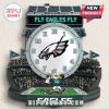 Philadelphia Eagles stadium clock featuring the team logo, field, mascot Swoop, and scoreboard.!