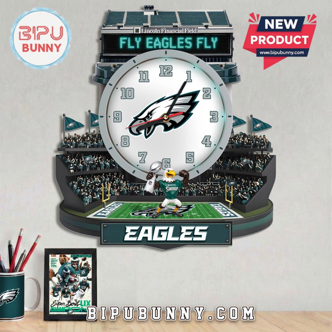 Philadelphia Eagles 3D Stadium Visual Effect Decorative Wall Clock Philadelphia Eagles 3D Stadium Visual Effect Decorative Wall Clock