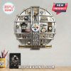 Pittsburgh Steelers wall clock featuring team memorabilia on shelves around the clock face.!