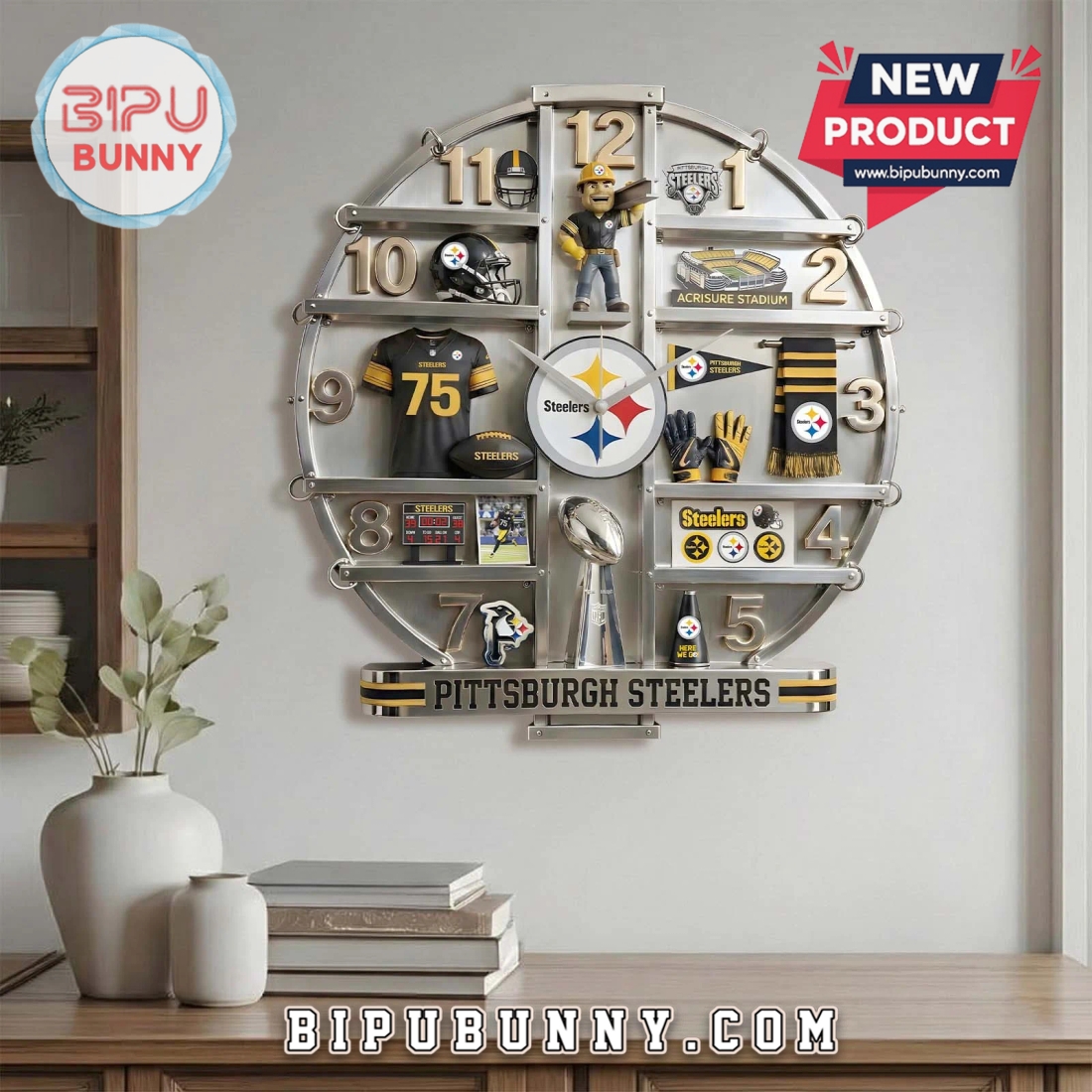 Pittsburgh Steelers 3D Visual Effect Home Decor Wall Clock Pittsburgh Steelers 3D Visual Effect Home Decor Wall Clock