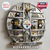Pittsburgh Steelers themed wall clock with team memorabilia like a helmet, jersey, and stadium model.!