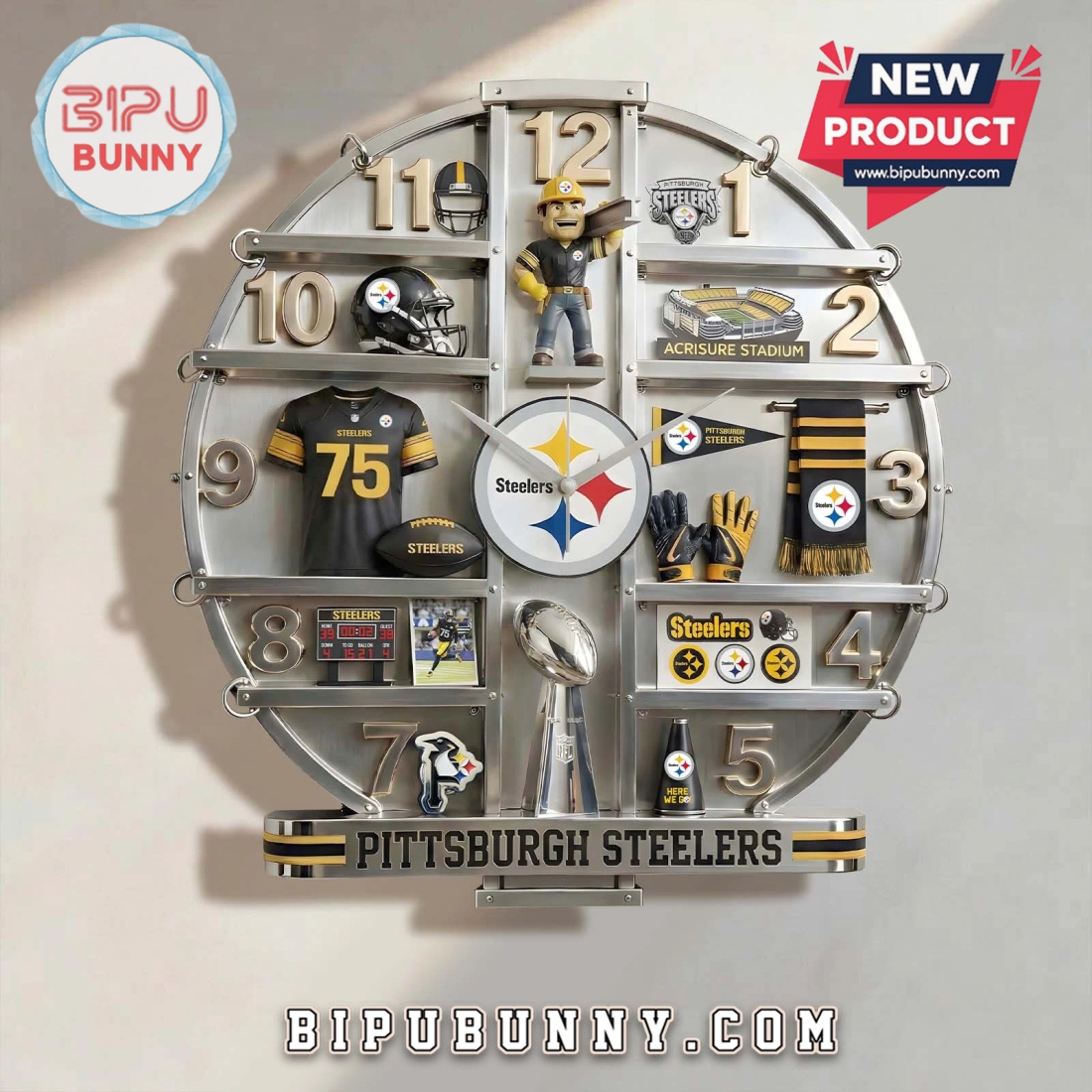 Pittsburgh Steelers 3D Visual Effect Home Decor Wall Clock Pittsburgh Steelers 3D Visual Effect Home Decor Wall Clock