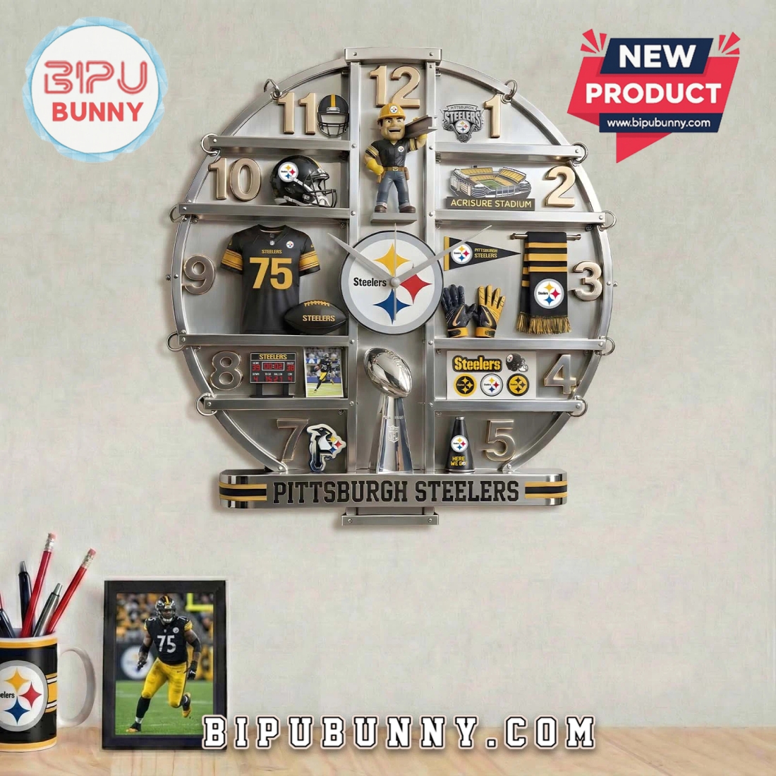 Pittsburgh Steelers 3D Visual Effect Home Decor Wall Clock Pittsburgh Steelers 3D Visual Effect Home Decor Wall Clock